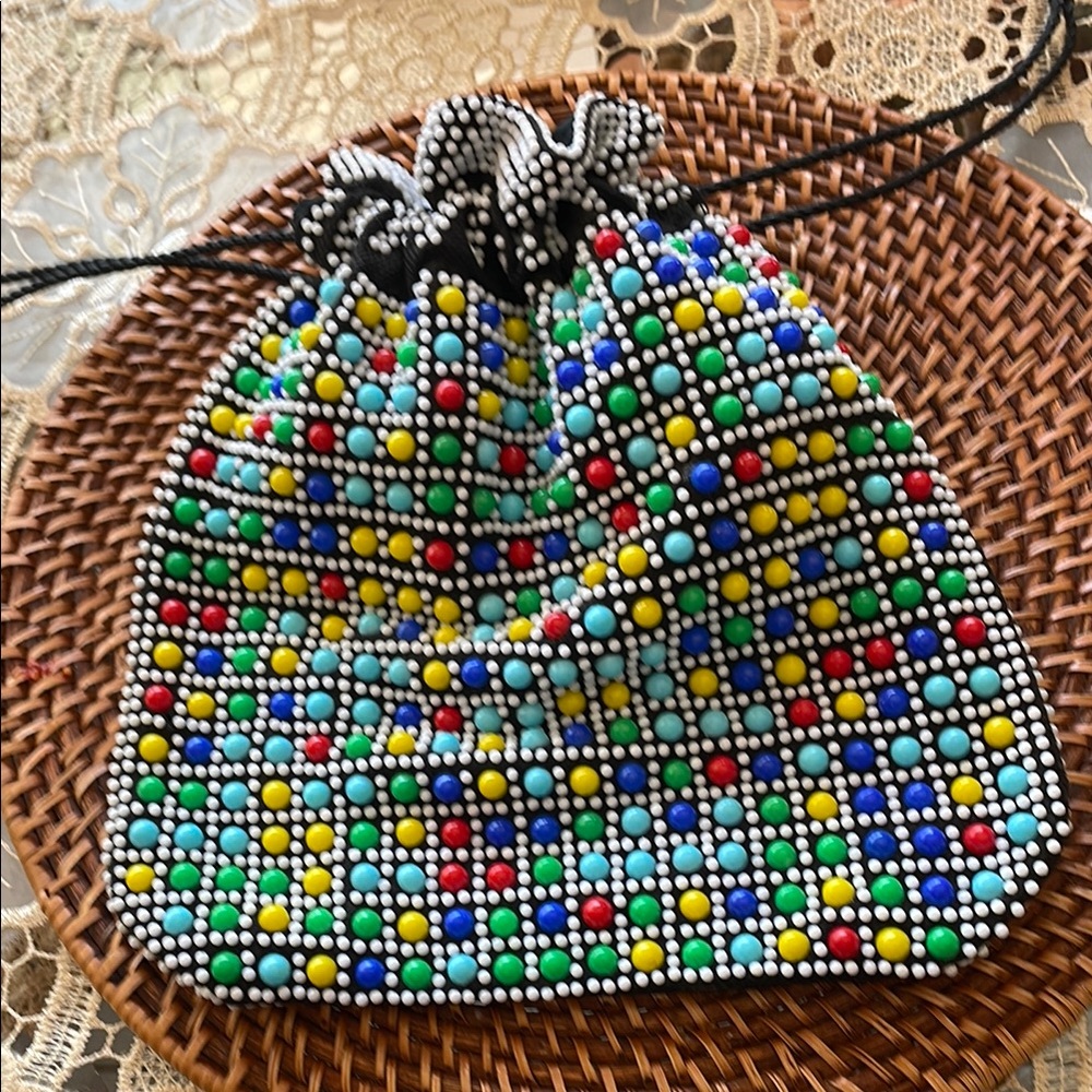 Multicolor Beaded Drawstring Bag - image 1
